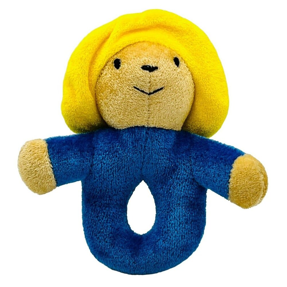 Eden Toys Paddington Bear Rattle Yellow Hat Blue Body Plush 6 inch Vintage
